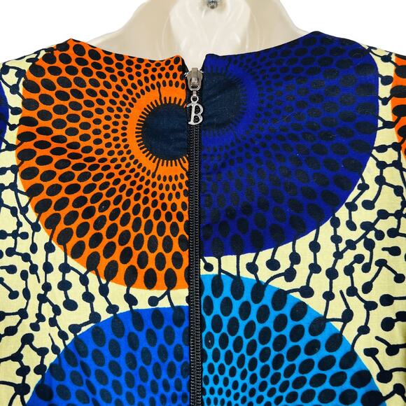 Handmade Mid Mod Peasant Top High Neck Print Bell Sleeve - L - Picture 6 of 7